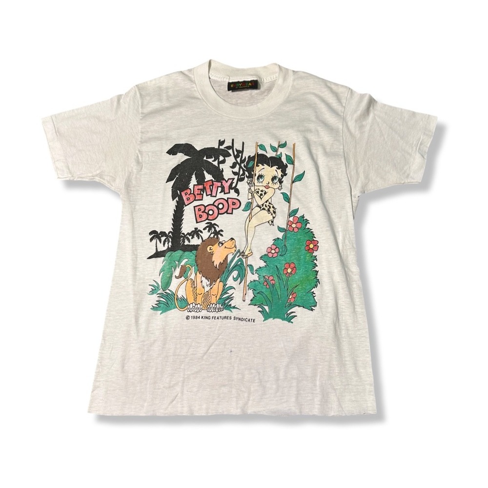 Evrywear Betty Boop T-Shirt Womens M White Excellent 1984 Vintage Jungle Graphic